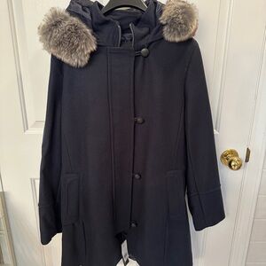 Banana Republic Navy Melton Parka Coat with Faux Fur Hood Large
